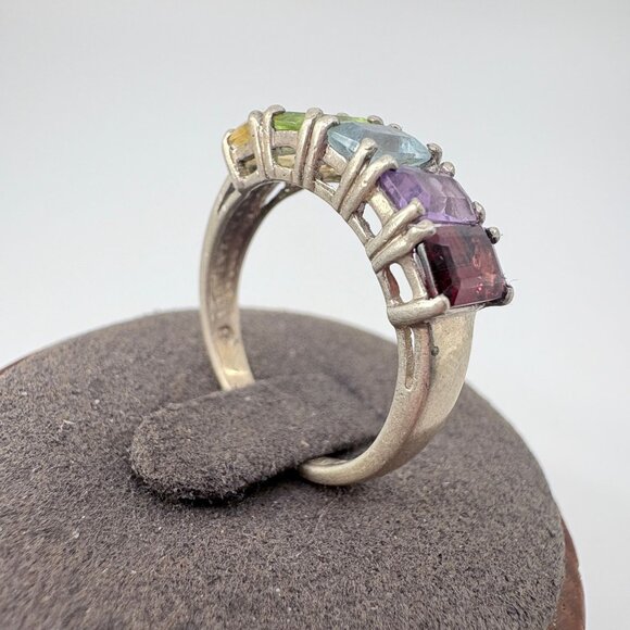 VTG Sterling Silver 925 Multi-Gemstone Prong Set Statement Ring Size 7.75 - Picture 2 of 9